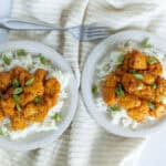 Juicy Asian-style honey garlic chicken served over steamed white rice garnished with green onions. Perfect for quick and flavorful dinner recipes or meal prep.